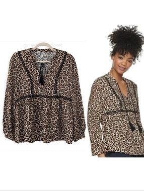 🔴5/$25 Cheetah Print Peasant Blouse, Mudd XS